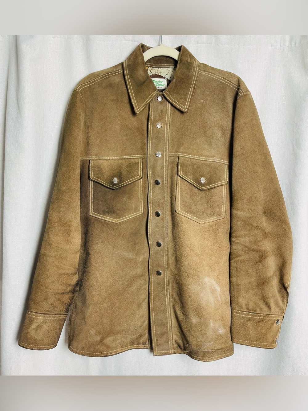 Vintage Brown Suede Leather Western Shirt Jacket Metal Snaps Made in Mexico Med